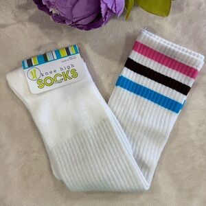 NWT White Knee High Socks with Colorful Stripes